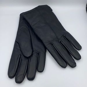 Nordstrom black leather shell gloves womens size medium Sherpa feeling interior
